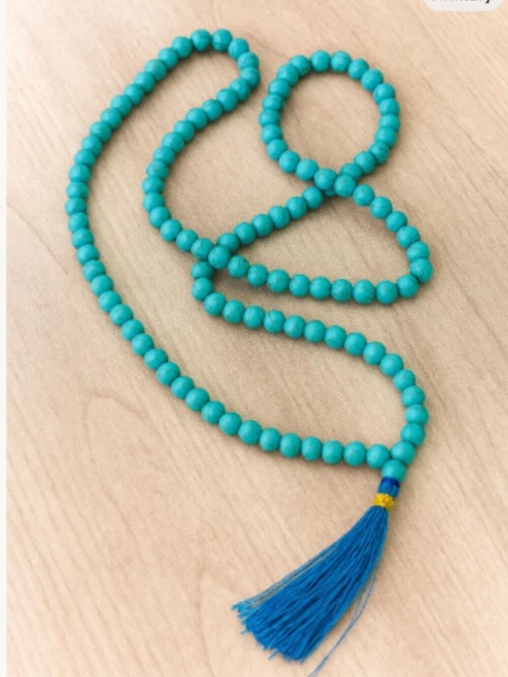 Genuine Turquoise Japa Mala Prayer Beads: 108 Bead Spiritual Necklace